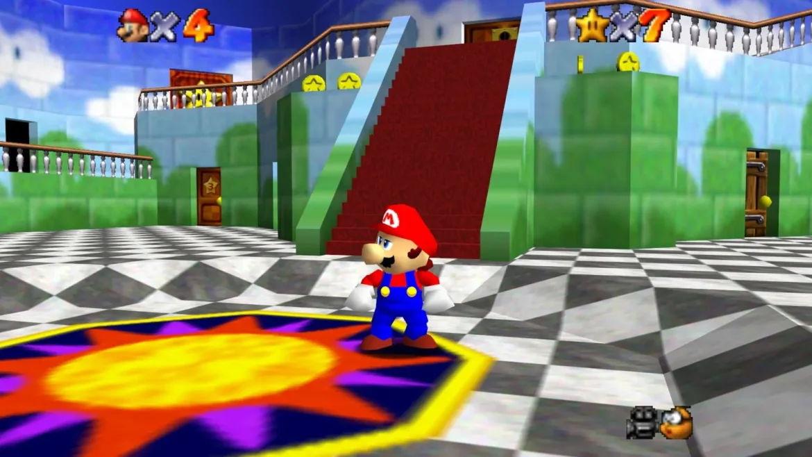 Super Mario 64 Screenshot 001 Super Mario 64 castle lobby.